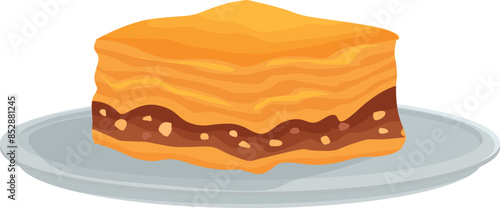 Slice of turkish baklava with pistachio filling, a sweet dessert made of layers of filo pastry