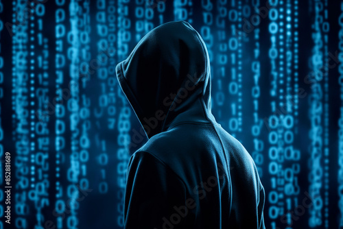 Cloaked Cyber Intruder amid Digital Matrix - Hacker Breaching Systems