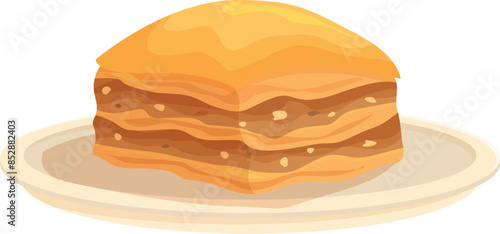 Sweet baklava piece with pistachio filling resting on a plate