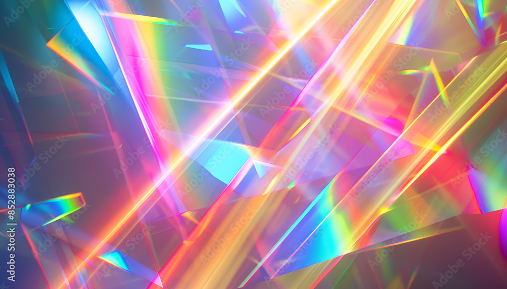 Holographic Prism Light Show Multicolored light refracts through prism in loop background Holographic Prism Light Show Multicolored light refracts through prism in loop background