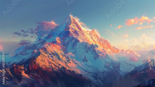 Snowy Mountain Peaks, Large High Altitude Mountains With Blue Sky Background,