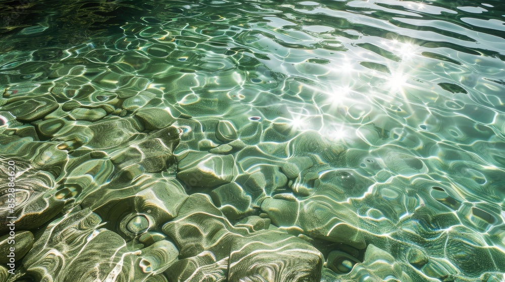 Fototapeta premium Sunny day reflections on clear water surface