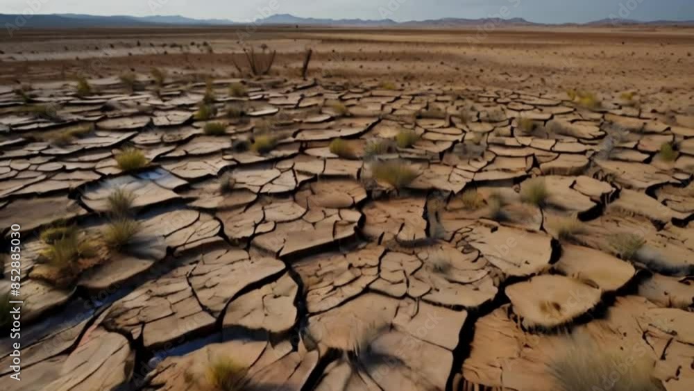 The view of the land is so barren that there are gaps in the ground The view of the land is so barren that there are gaps in the ground