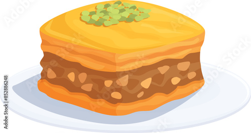 Traditional middle eastern sweet dessert with a crunchy, chewy texture, made with layers of filo pastry, filled with chopped nuts, and sweetened with syrup or honey