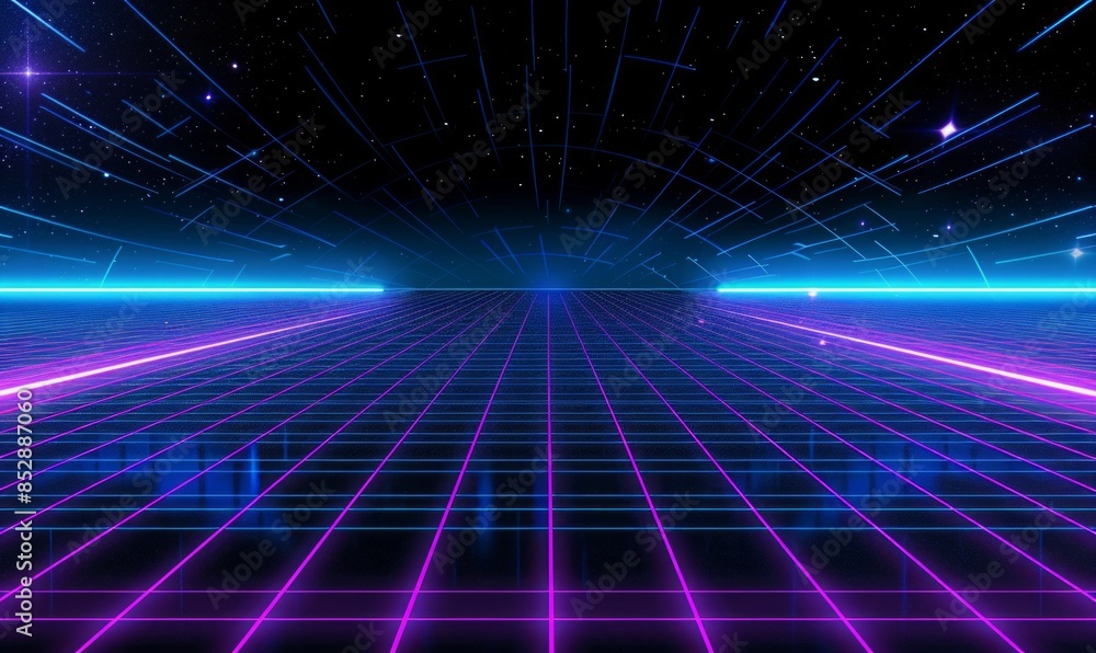 Retro Futuristic Gridscape with Neon Lights Retro Futuristic Gridscape with Neon Lights