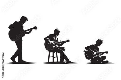 Vector silhouettes of people playing guitar.