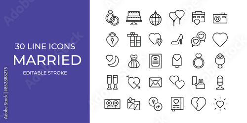 Married icon illustration stock editable stroke. love, ring, invite card and more