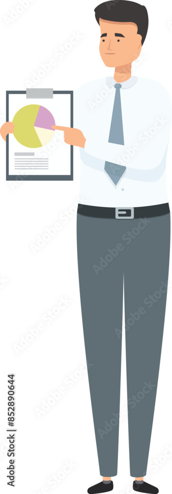 Confident businessman pointing at pie chart on clipboard during presentation Confident businessman pointing at pie chart on clipboard during presentation