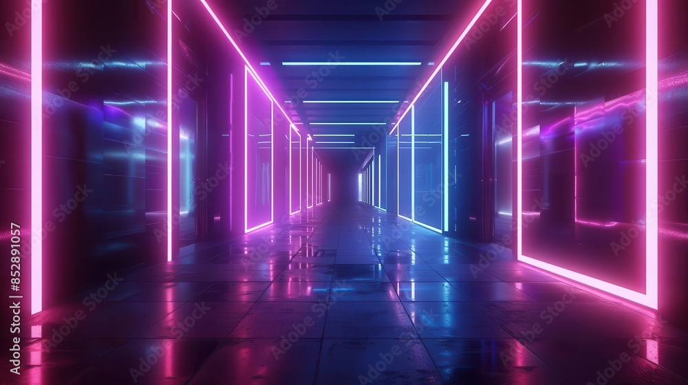 futuristic neon lights in dark abstract space 3d illustration futuristic neon lights in dark abstract space 3d illustration