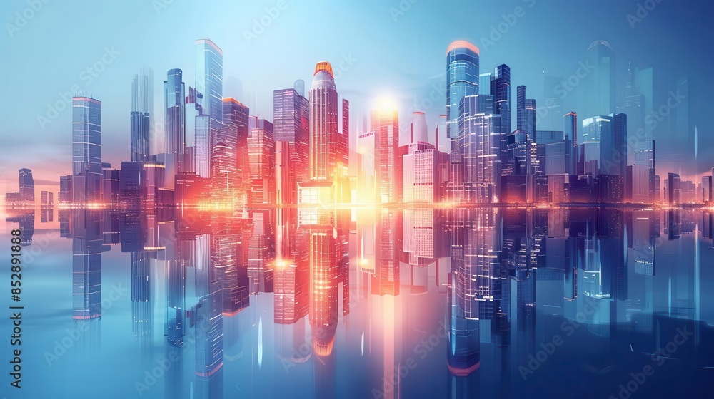 futuristic smart city skyscrapers financial district with reflections architectural background for corporate brochure digital illustration futuristic smart city skyscrapers financial district with reflections architectural background for corporate brochure digital illustration