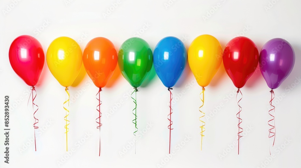 Many vibrant balloons against a white backdrop Many vibrant balloons against a white backdrop