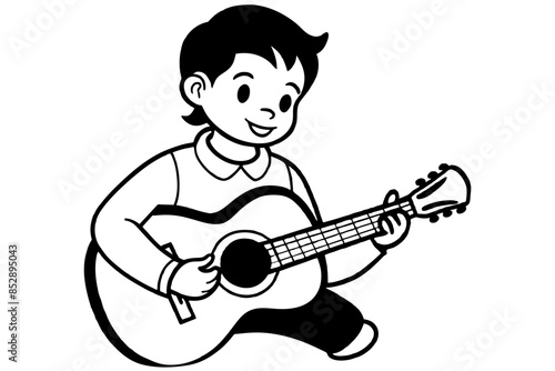 the-boy-is-playing-the-guitar  silhouette vector illustration 