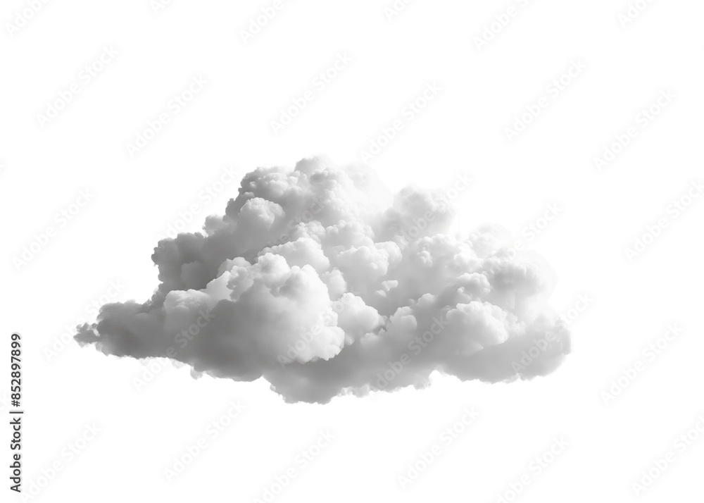 A fluffy cumulus cloud isolated on a white background, suitable for design templates or collages. Generative AI