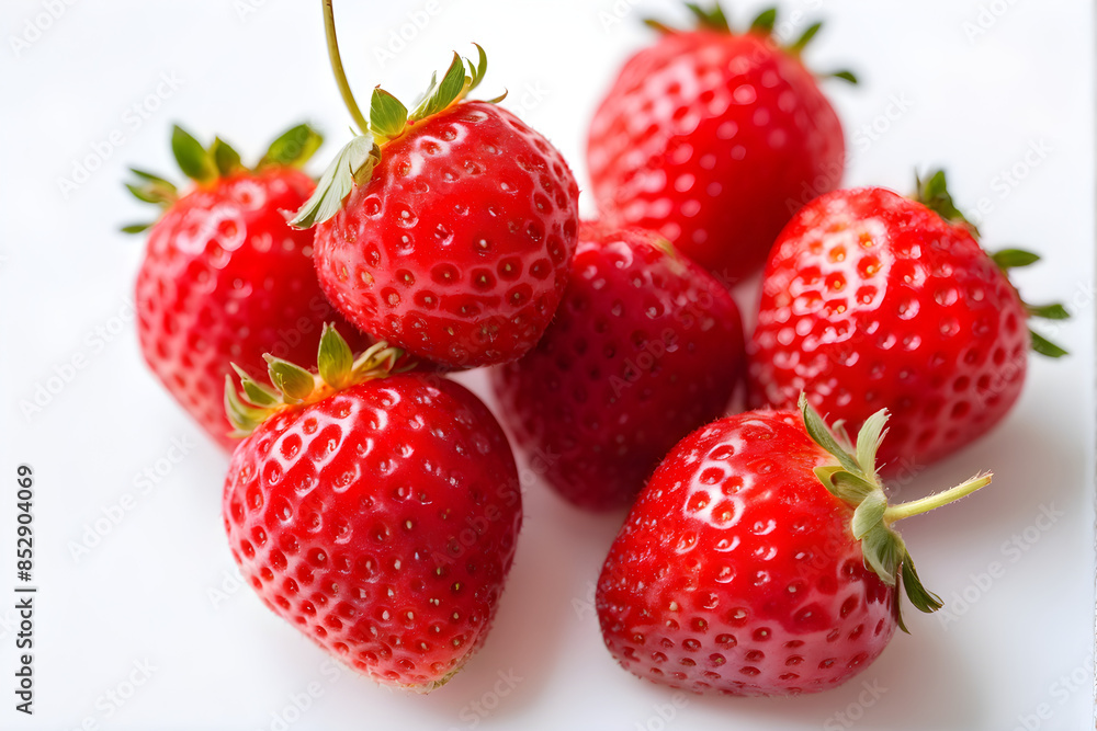 Delicious fresh red strawberries on white background, top view Delicious fresh red strawberries on white background, top view
