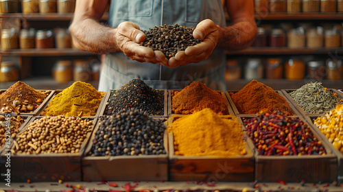 Fototapeta Naklejka Na Ścianę i Meble -  Different colour spices on a spices market
