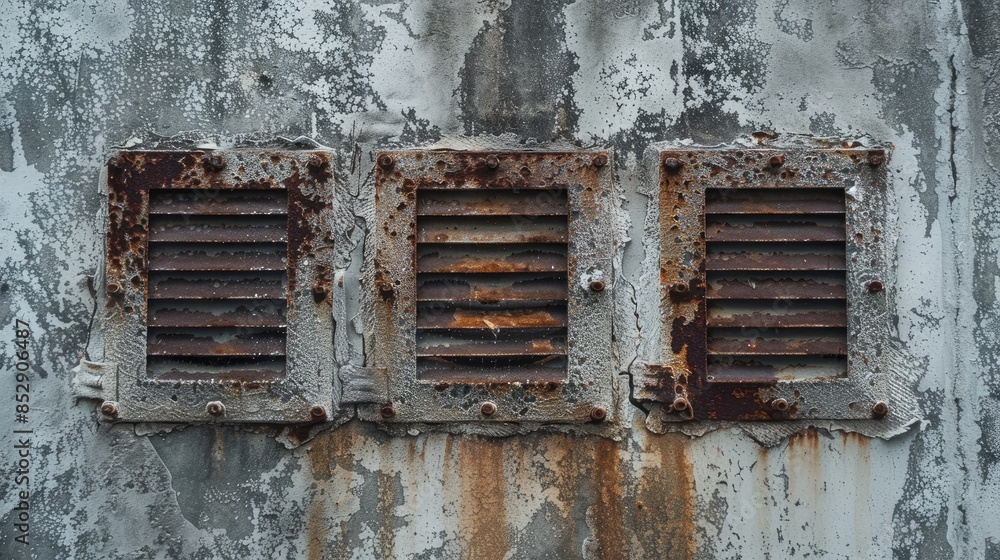 Dirty air vents covered on a concrete wall background filthy air vents on a cement wall Dirty air vents covered on a concrete wall background filthy air vents on a cement wall