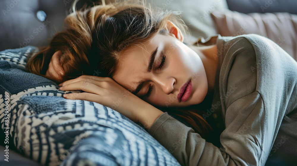 Young Woman Resting Couch Cozy Comfortable Peaceful Relaxing Home Young Woman Resting Couch Cozy Comfortable Peaceful Relaxing Home