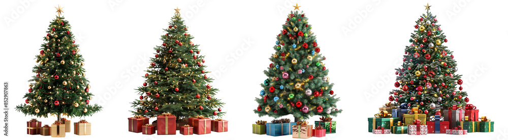 Set of Christmas trees on transparent background Set of Christmas trees on transparent background
