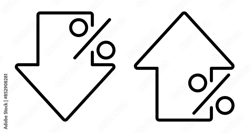 Percent arrow with up and down arrow sign outline icon isolated, percent arrow up and down line symbols collection, percentage growth and decline signs - vector Percent arrow with up and down arrow sign outline icon isolated, percent arrow up and down line symbols collection, percentage growth and decline signs - vector