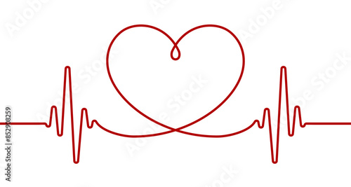Heart beat pulse one line, cardiogram wave sign, continuous lines heart beats, hand drawn heartbeat