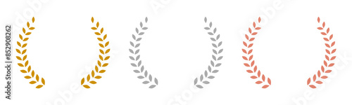 Laurel wreath of victory icon, set of gold, silver and bronze medals, laurel frame ranking decoration - vector