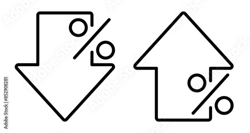 Percent arrow with up and down arrow sign outline icon isolated, percent arrow up and down line symbols collection, percentage growth and decline signs - vector