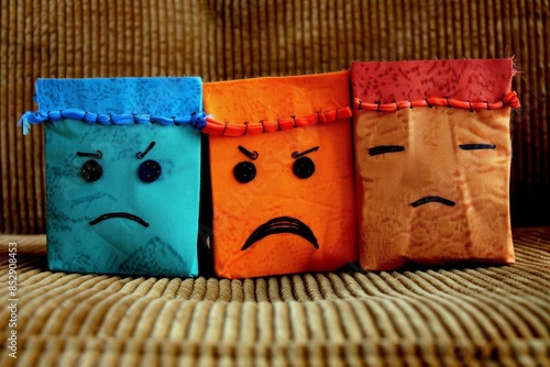 Emotions and feelings displayed by a box made of fabric.