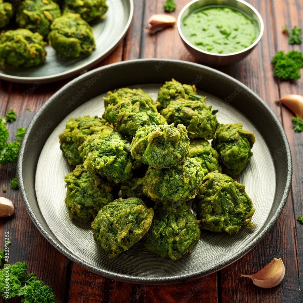 Indian Homemade food palak pakoda also known as spinach fritters or palak spanish pakora Indian Homemade food palak pakoda also known as spinach fritters or palak spanish pakora