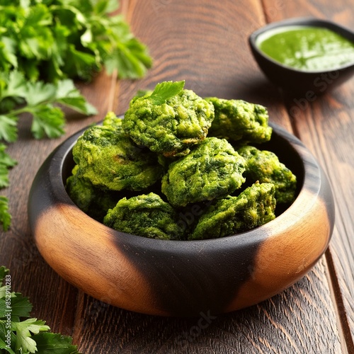 Indian Homemade food palak pakoda also known as spinach fritters or palak spanish pakora photo