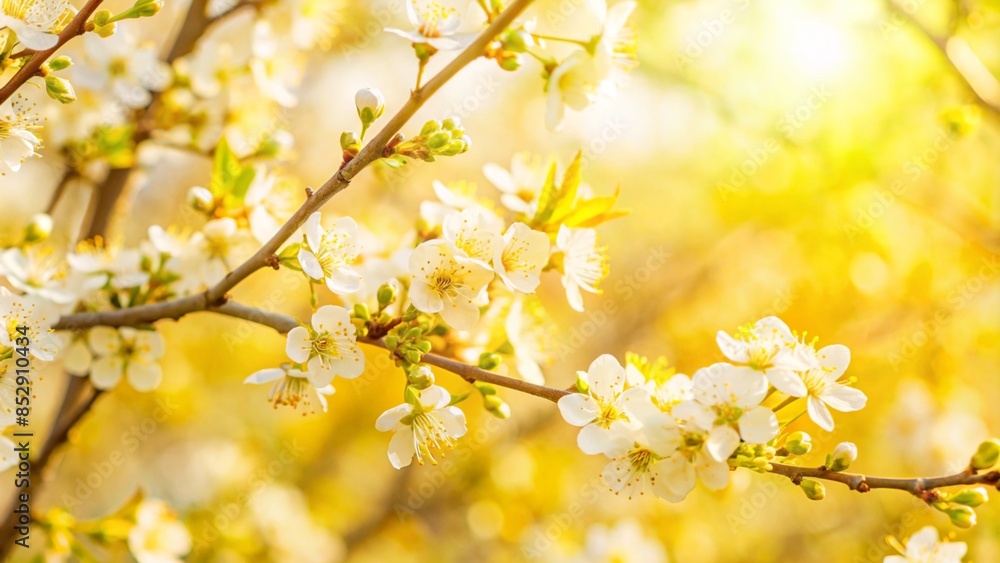 Beautiful blurred spring background image with branches of flowering myiosa in nature in the rays of sunlight outdoors Beautiful blurred spring background image with branches of flowering myiosa in nature in the rays of sunlight outdoors