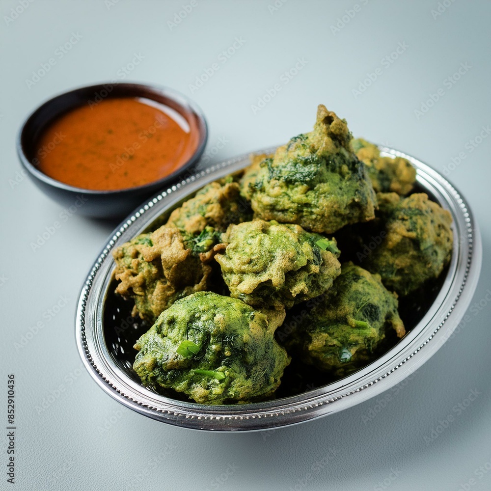Indian Homemade food palak pakoda also known as spinach fritters or palak spanish pakora Indian Homemade food palak pakoda also known as spinach fritters or palak spanish pakora
