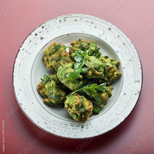 Indian Homemade food palak pakoda also known as spinach fritters or palak spanish pakora photo