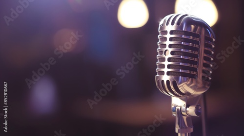 An old-fashioned broadcasting microphone used in voice over recordings or radio station shows