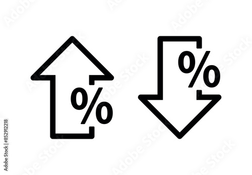 Percentage with Up and Down Arrow Set in Black Line Icon Clipart Vector Illustration