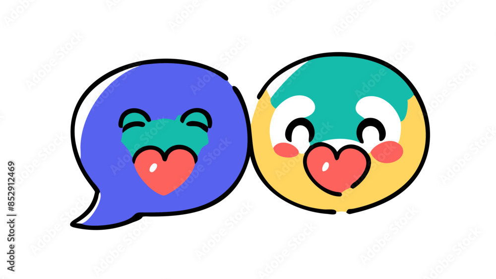 Two cartoon faces with loving expressions can be seen on a transparent background. One face is wrapped in a speech bubble, suggesting that it conveys love or affection to the other circular face.AI ge Two cartoon faces with loving expressions can be seen on a transparent background. One face is wrapped in a speech bubble, suggesting that it conveys love or affection to the other circular face.AI ge