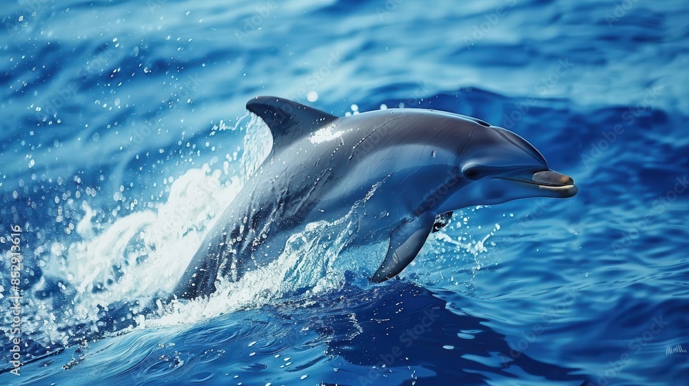Fototapeta premium majestic atlantic dolphin swimming gracefully through blue ocean waters