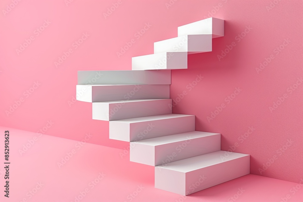 3D abstract white steps on a vivid pink background representing progress and innovation 3D abstract white steps on a vivid pink background representing progress and innovation