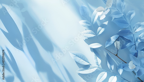 Abstract Leaf Shadow Overlay on a Light Blue Background for Minimalist Design Projects