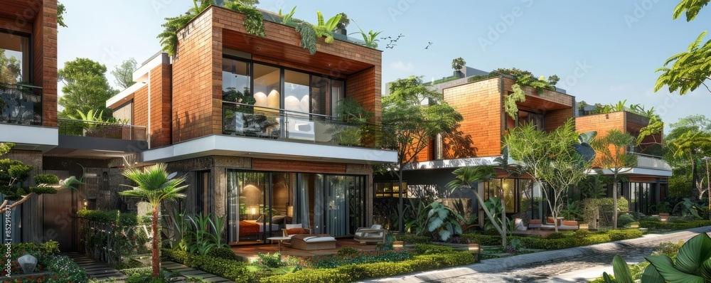 Fototapeta premium Urban townhouse with a rooftop garden.