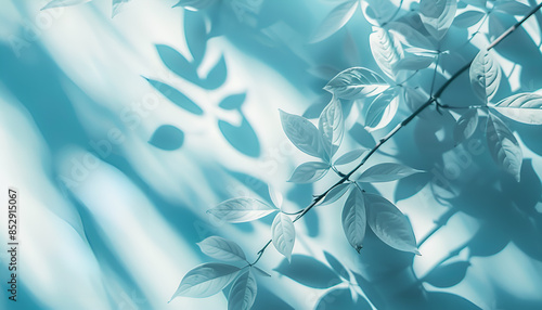 Abstract Leaf Shadow Overlay on a Light Blue Background for Minimalist Design Projects
