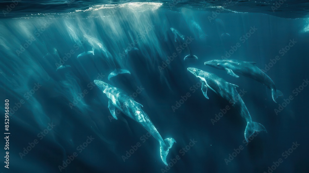 majestic pod of blue whales gracefully swimming in the vast depths of ...