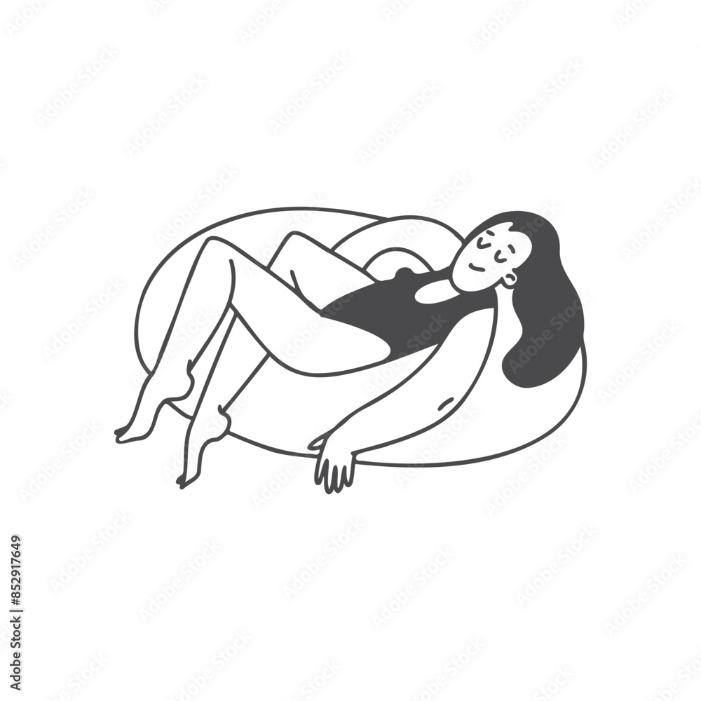 Obraz premium Woman lying on the inflatable swimming circle isolated on white background.