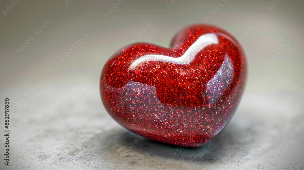 Shiny Red Heart with Sparkles on Gray Background. Generative ai Shiny Red Heart with Sparkles on Gray Background. Generative ai