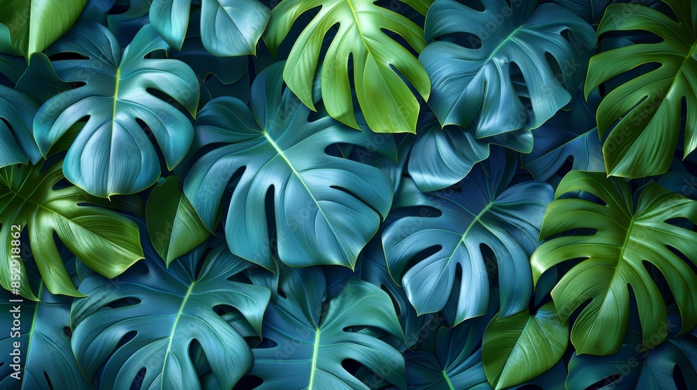 custom made wallpaper toronto digitalVibrant green and blue tropical leaves create a lush, natural background.