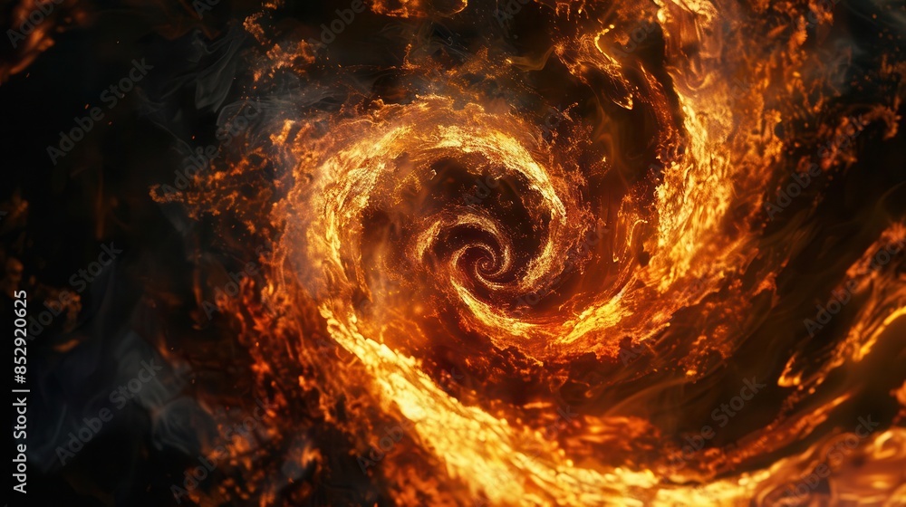 mesmerizing swirling vortex of blazing fire flames on jet black background captivating abstract illustration mesmerizing swirling vortex of blazing fire flames on jet black background captivating abstract illustration