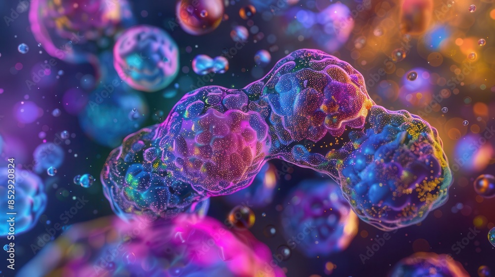 microscopic view of vibrant human stem cell with intricate cellular structures colorful 3d render microscopic view of vibrant human stem cell with intricate cellular structures colorful 3d render