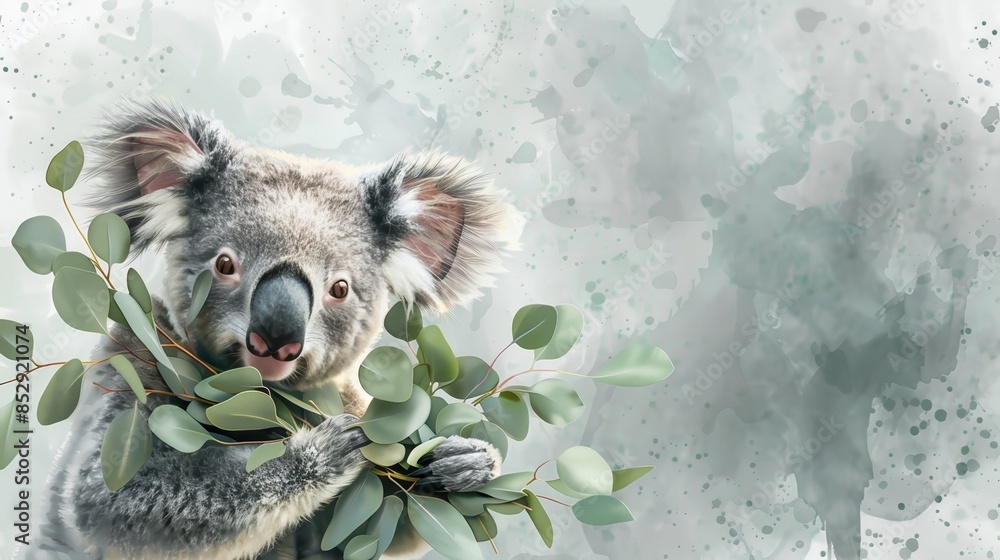 Obraz premium A sweet koala holding a bunch of eucalyptus leaves 