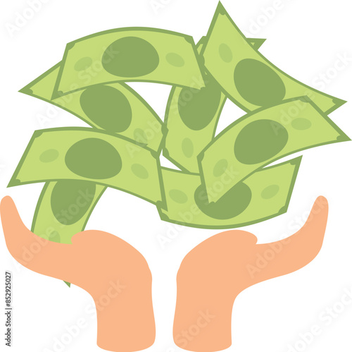 Two hands catching falling money representing the concept of winning, earning or receiving funds