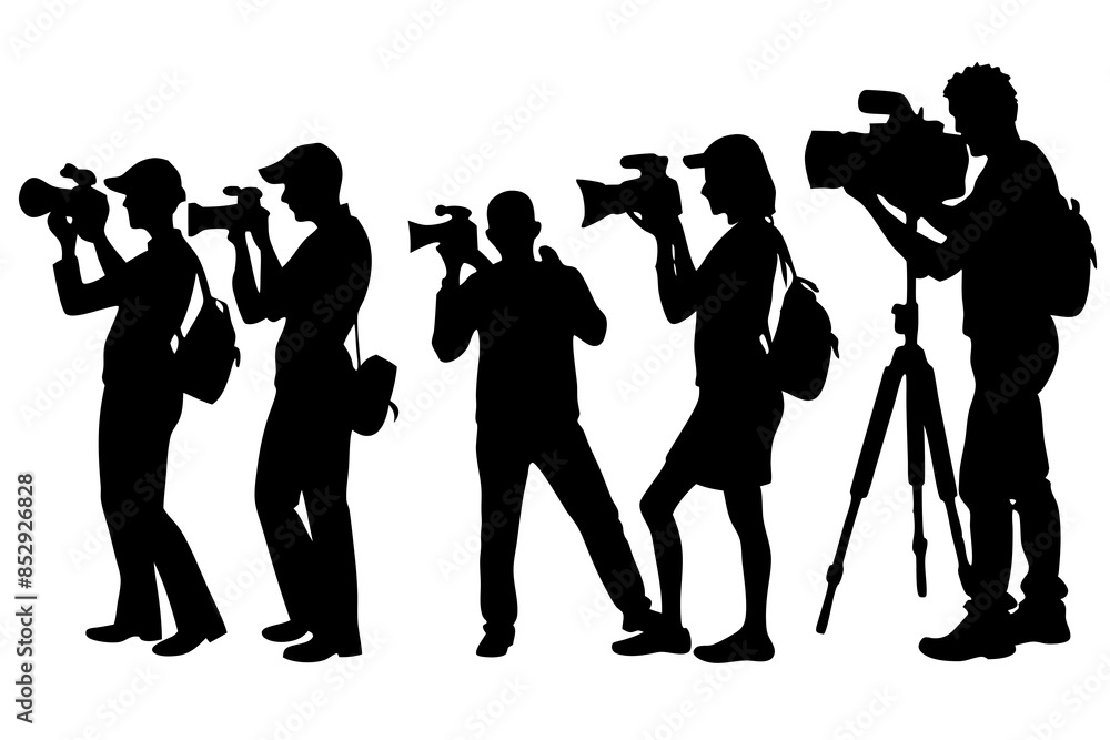 Capture photographers shooting different subjects and scenes vector silhouette Capture photographers shooting different subjects and scenes vector silhouette