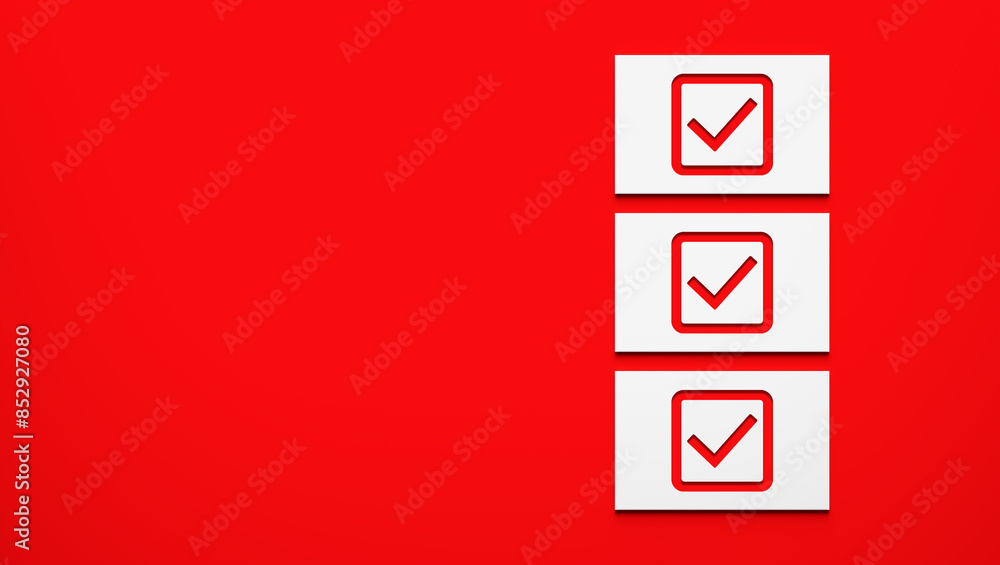Three business cards with checkmark symbol on red background. Three business cards with checkmark symbol on red background.